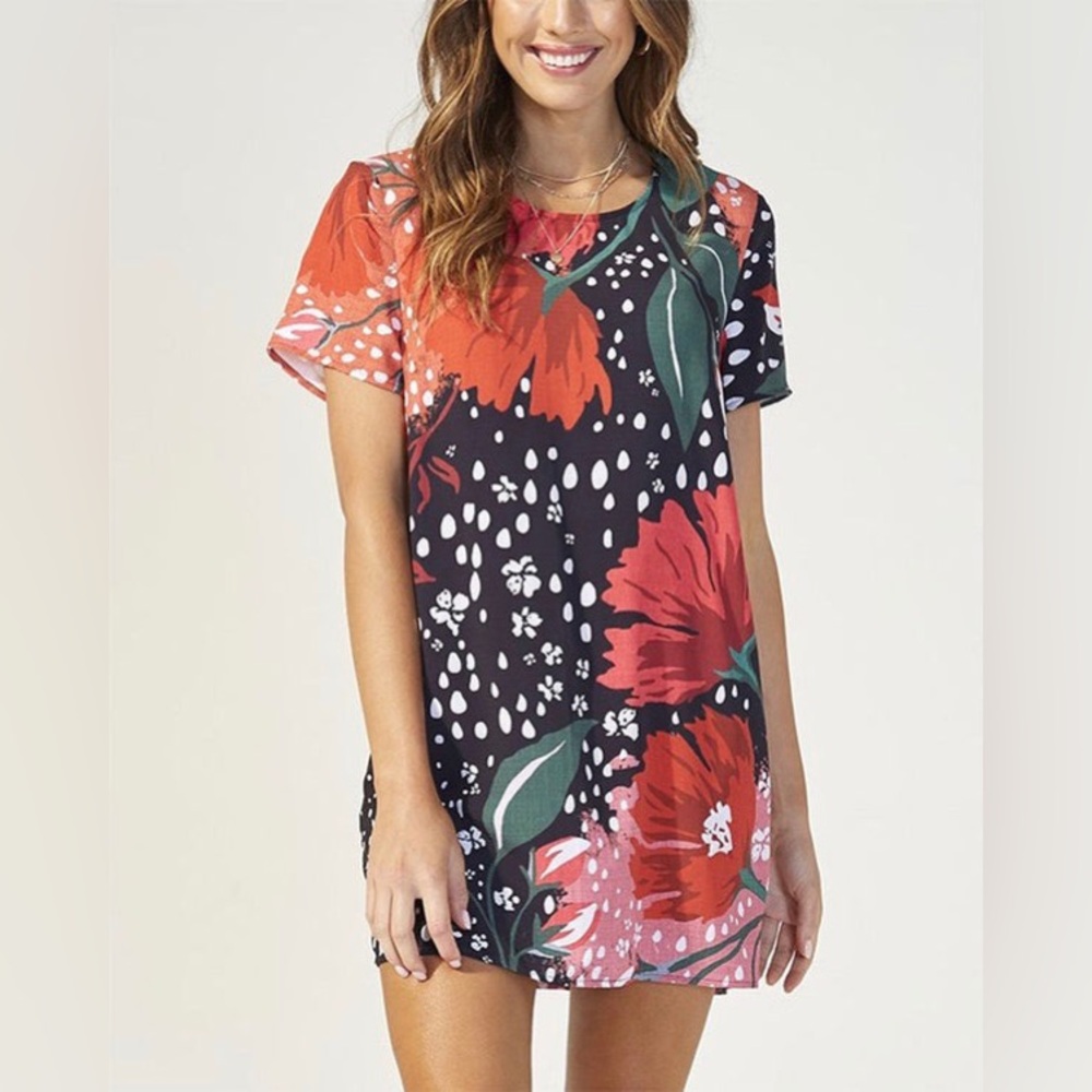 MINKPINK Red and Black Floral Mini Dress